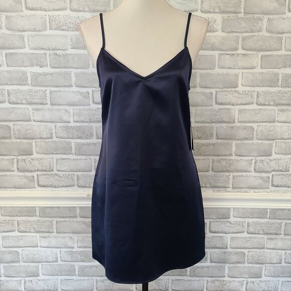 Lulus Navy Blue Satin Mini Slip Dress Cocktail Prom Party Hoco Club NEW Small - Picture 1 of 8